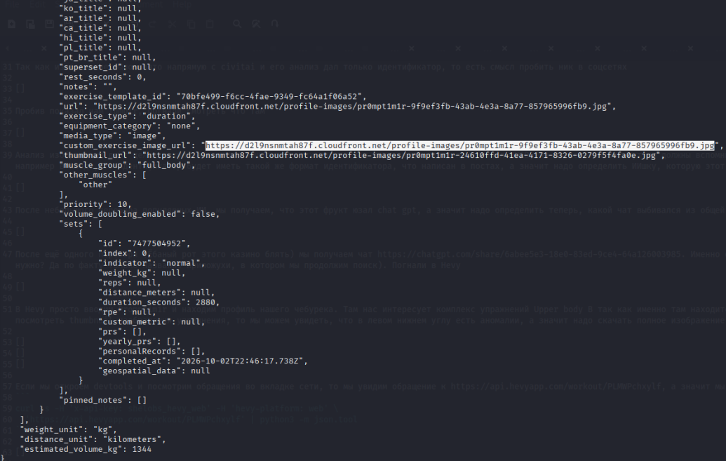 Ответ API Hevy со ссылкой на полное изображение упражнения