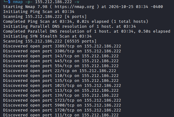 Результат сканирования портов с помощью Nmap