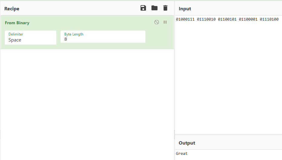 Декодирование первых байтов в CyberChef