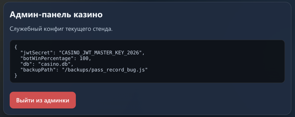 Административная панель с JWT-секретом