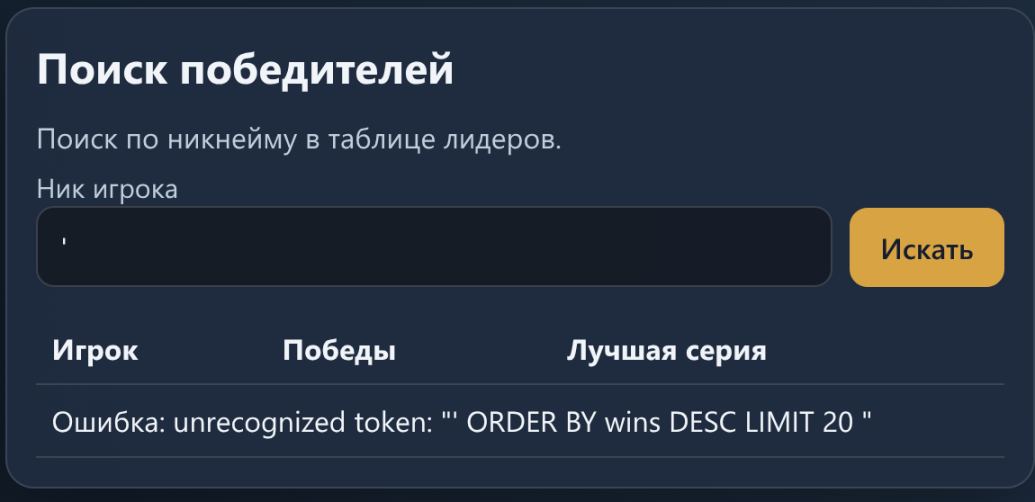 Ошибка SQL в поиске победителей