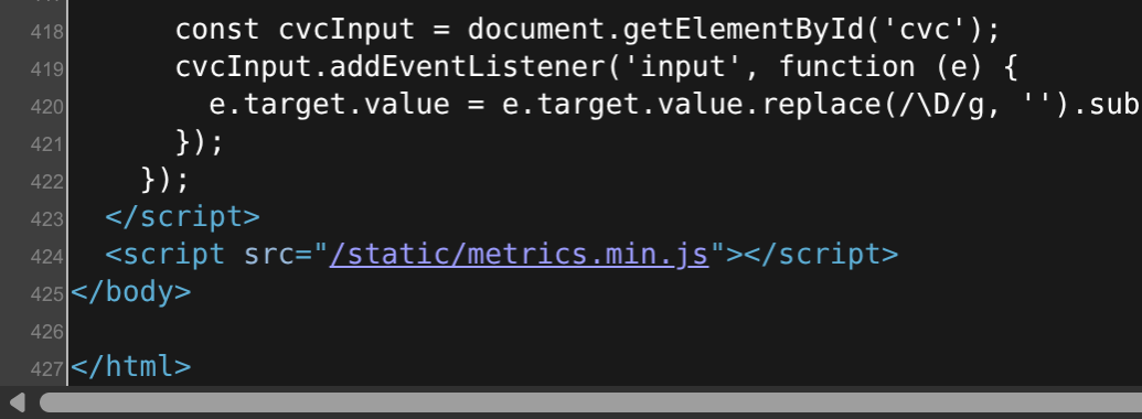 Подключение metrics.min.js в исходнике страницы