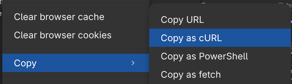 Копирование запроса из DevTools