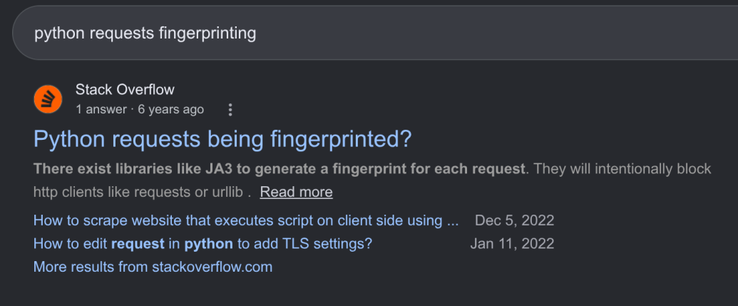Поиск сведений о TLS-отпечатках Python requests