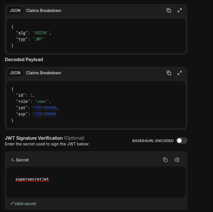 Поля JWT-токена в jwt.io