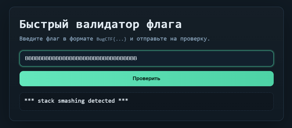 Защита стека отклонила ввод