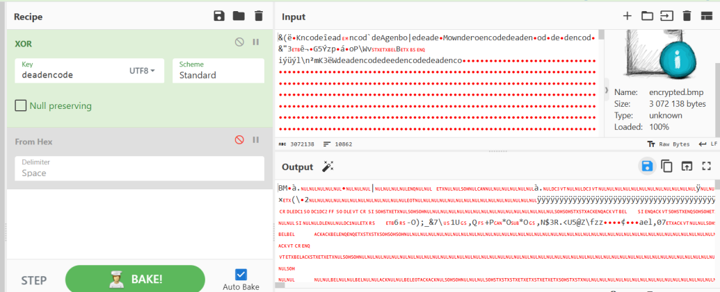 Расшифровка изображения с ключом deadencode в CyberChef