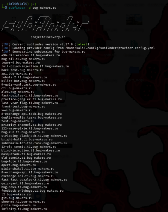Поиск поддоменов утилитой subfinder